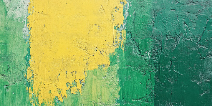 Textured concrete wall background painted in a mix of vivid greens and yellows, displaying playful brush strokes that create an energetic and lively design
