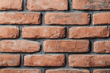 Obraz premium A close-up view of a rustic brick wall showcasing textured red bricks arranged in a neat, structured pattern.