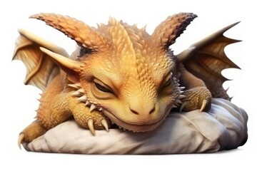 Obraz premium Sleeping baby dragon animal mythical creature white background.