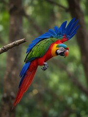 Colorful flying parrot in Costa Rica.