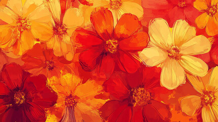 Obraz premium Pop art flower pattern in warm tones of red and orange