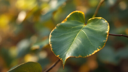 Heart-shaped leaf with a nostalgic mood, captured in soft focus against a blurred backdrop.