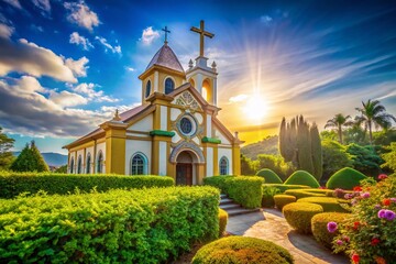 Naklejka premium Stunning Architectural Photography of a Christian Cross at a Church with Majestic Design and Spiritual Atmosphere