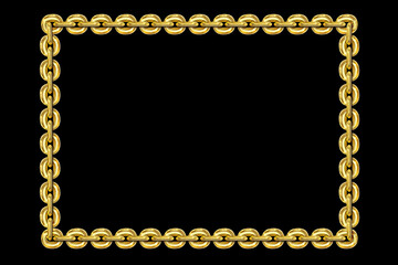 Vintage rectangular frame, gold chain, isolated. Empty copy space for paintings, mirrors or photo. Vintage simple frame. Beautiful golden style decorative border, jewel deco elegant art object. Png