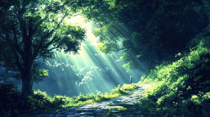 Obraz premium Light rays through the trees in a forest