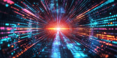 Obraz premium Vibrant digital tunnel representing fast data transfer in a futuristic environment