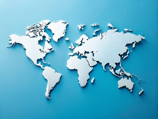 Stunning Drone Photography of a White Cutout World Map on Soft Blue Background for Modern Decor