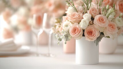A beautiful arrangement of pink roses and white flowers on display at a romantic event
