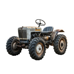 Obraz premium Vintage farm tractor with worn-out tires, isolated on transparent background, PNG