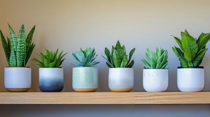 A collection of indoor succulents displayed on a wooden shelf against a tile wall