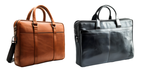 Luxury leather laptop bags with dual tone finish isolated on transparent background, PNG