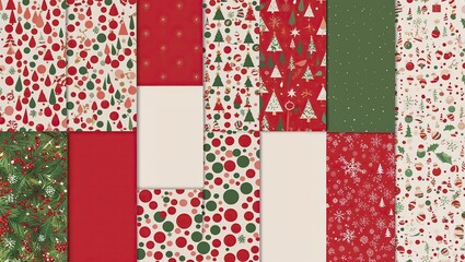 Obraz premium Christmas Pattern: Red, Green, and White Circles & Trees
