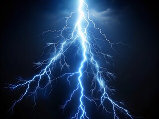 Stunning Shaft of Lightning Isolated on Dark Blue Background for Dramatic Effects and Atmosphere