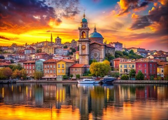 Stunning Sunset Over Bulgarian St Stephen Church in Balat, Istanbul &ndash; Neo Byzantine Architecture Capture
