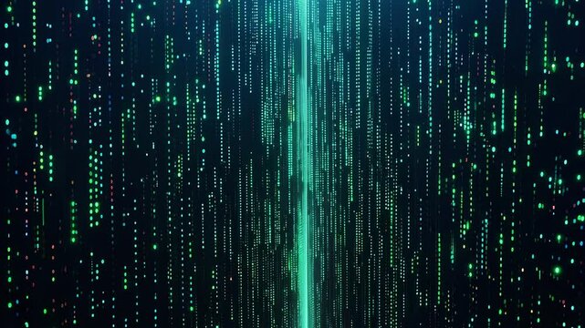 Timelapse of digital rain dots visualizing continuous big data ingestion