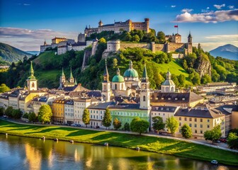 Fototapeta premium Stunning View of Salzburg City with Historic Architecture and Scenic Landscapes