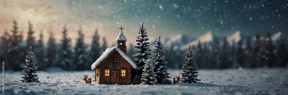 Wall mural christmas winter background of catholics church