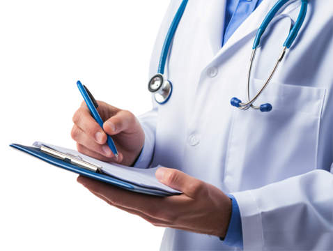 a doctor writing on a clipboard