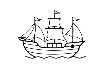 Stylized Sailboat Vector Line Art: Minimalist Nautical Illustration of Sailing Adventure on White Background