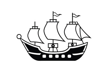Stylized Sailboat Vector Line Art: Minimalist Nautical Illustration of Sailing Adventure on White Background