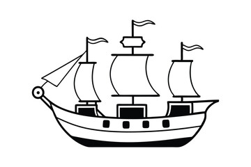 Stylized Sailboat Vector Line Art: Minimalist Nautical Illustration of Sailing Adventure on White Background