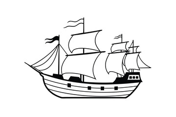 Stylized Sailboat Vector Line Art: Minimalist Nautical Illustration of Sailing Adventure on White Background