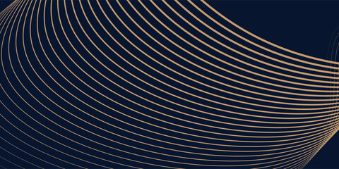 Vector art deco line wave pattern, gold on blue elegant texture