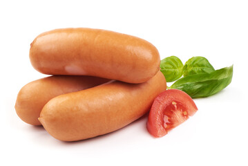 Boiled sausages, isolated on a white background.
