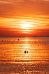 Beautiful red and orange sunrise over the sea.