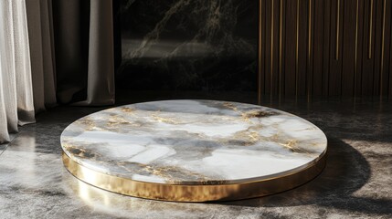 Obraz premium Elegant marble and gold round table in modern interior design featuring luxurious textures and contrasting elements