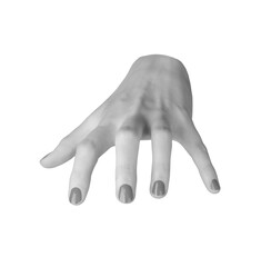 Creepy woman s hand with manicured nails, fingers spread in a claw like gesture, reaching forward...