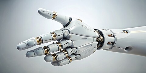 Surreal White Cyborg Hand Pointing Against a Minimalistic Background - Futuristic Robotics Inspiration
