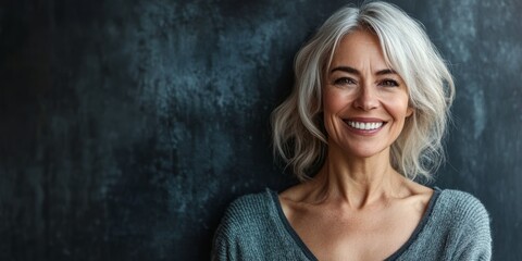Obraz premium Portrait of a beautiful middle aged woman smilling, detailed textures