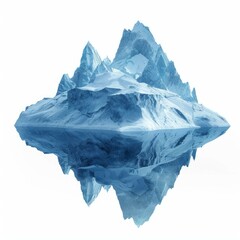 Fototapeta premium Iceberg with snowy mountain peaks floating on calm water creates perfect mirrored reflection against a white background