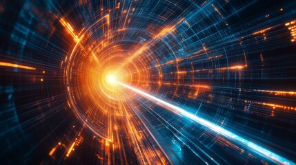 Obraz premium A vibrant digital tunnel filled with glowing lights and colors flowing through a futuristic space