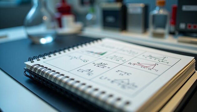 Mathematical Equations and Diagrams in Notebook Professional Study Scene