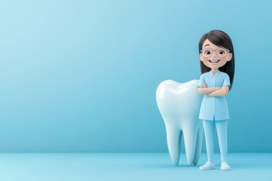 Happy Dental Hygienist on Blue Background