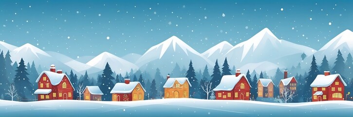 Christmas winter night background of village
