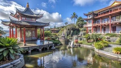 Naklejka premium Tropical Madeira Monte Palace Garden: Japanese Serenity in Funchal's Natural Beauty