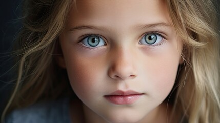 Obraz premium A child with striking blue eyes gazes directly at the camera, conveying innocence and curiosity in a closely cropped portrait.