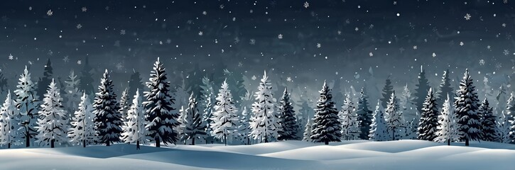 Fototapeta premium Winter snow background with pine trees and copy space