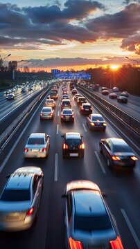 heavy traffic moving at speed on mountain road 