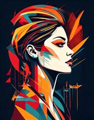 Naklejka premium Portrait of Woman in Brutalist Style illustration