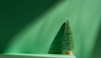 Minimalist Christmas Tree Against Green Wall