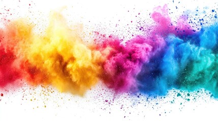 A vibrant burst of colorful powder, creating a dynamic abstract cloud against a white background.