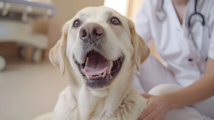 Dog portrait at veterinary clinic, pet care