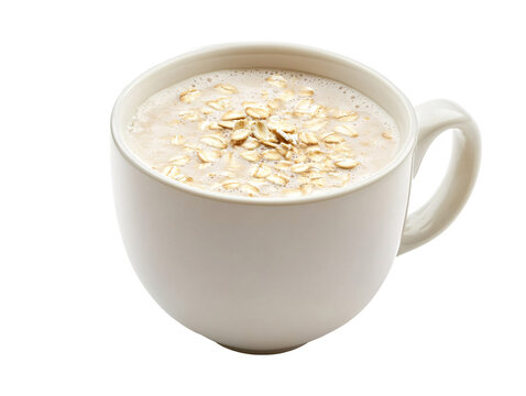 a cup of oatmeal in a white mug