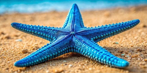 Vibrant Blue Starfish in Macro Photography for Marine Themes and Beach Decor