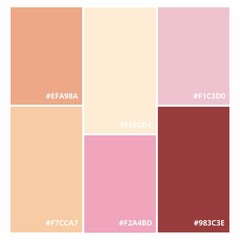Six color combinations, a collection of vector color palettes with RGB codes, Fashion concept, brand layout. A guide to tone and color. Different color solutions.