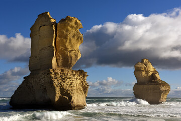 two of the the Twelve Apostles, a collection of limestone stacks off the shore of the Port Campbell National Park, by the Great Ocean Road in Victoria, Australia